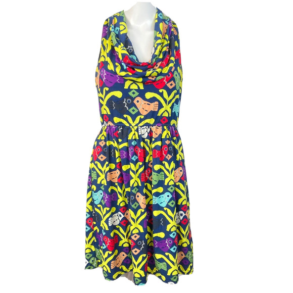 Judith March Dresses & Skirts - Judith March Dress Womens Sz L Blue Bird Print Knit Drape Neck Tank A-Line